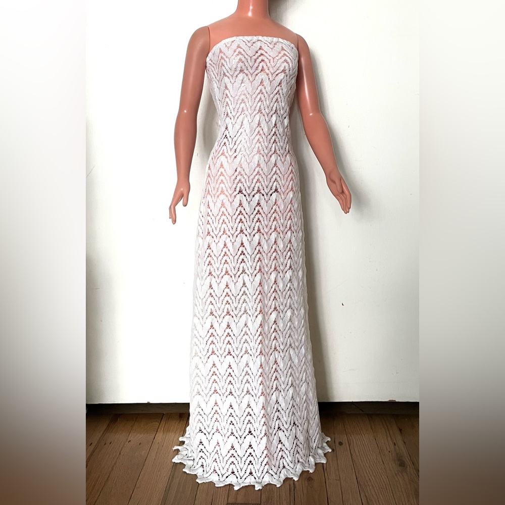 Off White Crochet Lace Long Dress for My Size Barbie Doll 36". New. Elegant